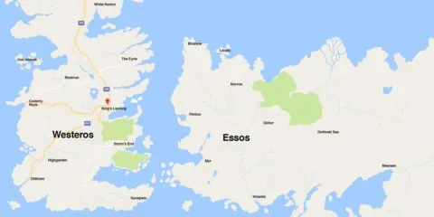 «Game of Thrones» цувралд гардаг Вестерос болон Эссос гэх хоёр зохиомол ертөнцийг харуулсан газрын зураг
