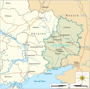 Донбассын бүс нутгийн хил хязгаарыг заасан газрын зураг