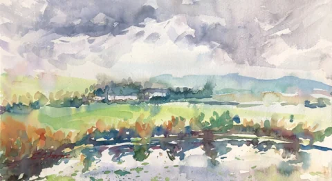 Зураач Этан Харперын «Mountain Watercolor III» нэртэй байгалийг дүрсэлсэн усан будгийн зураг