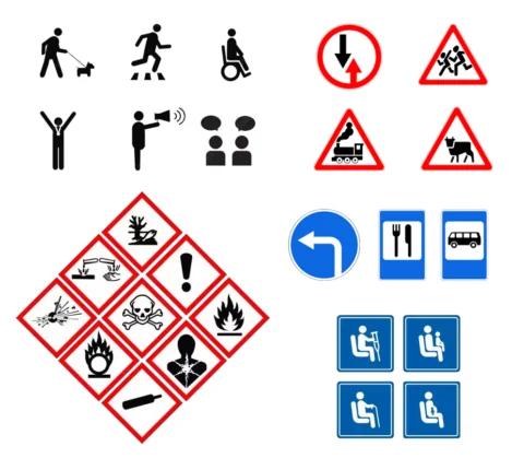 Янз бүрийн түгээмэл сонордуулга болон аюулгүйн тэмдгүүдийн цуглуулга