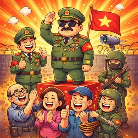 Цэргийн дарангуйлагч индэр дээр зогсох ба энгийн иргэд харж долигононо